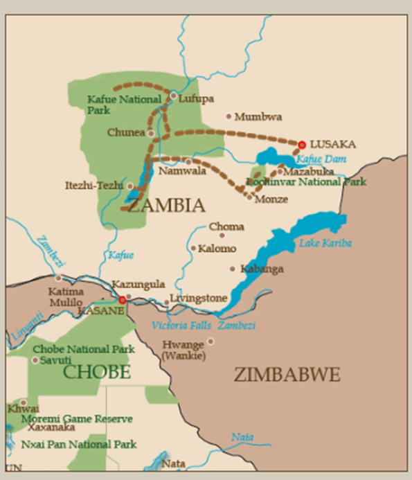 Zambia True Wilderness Safari Route